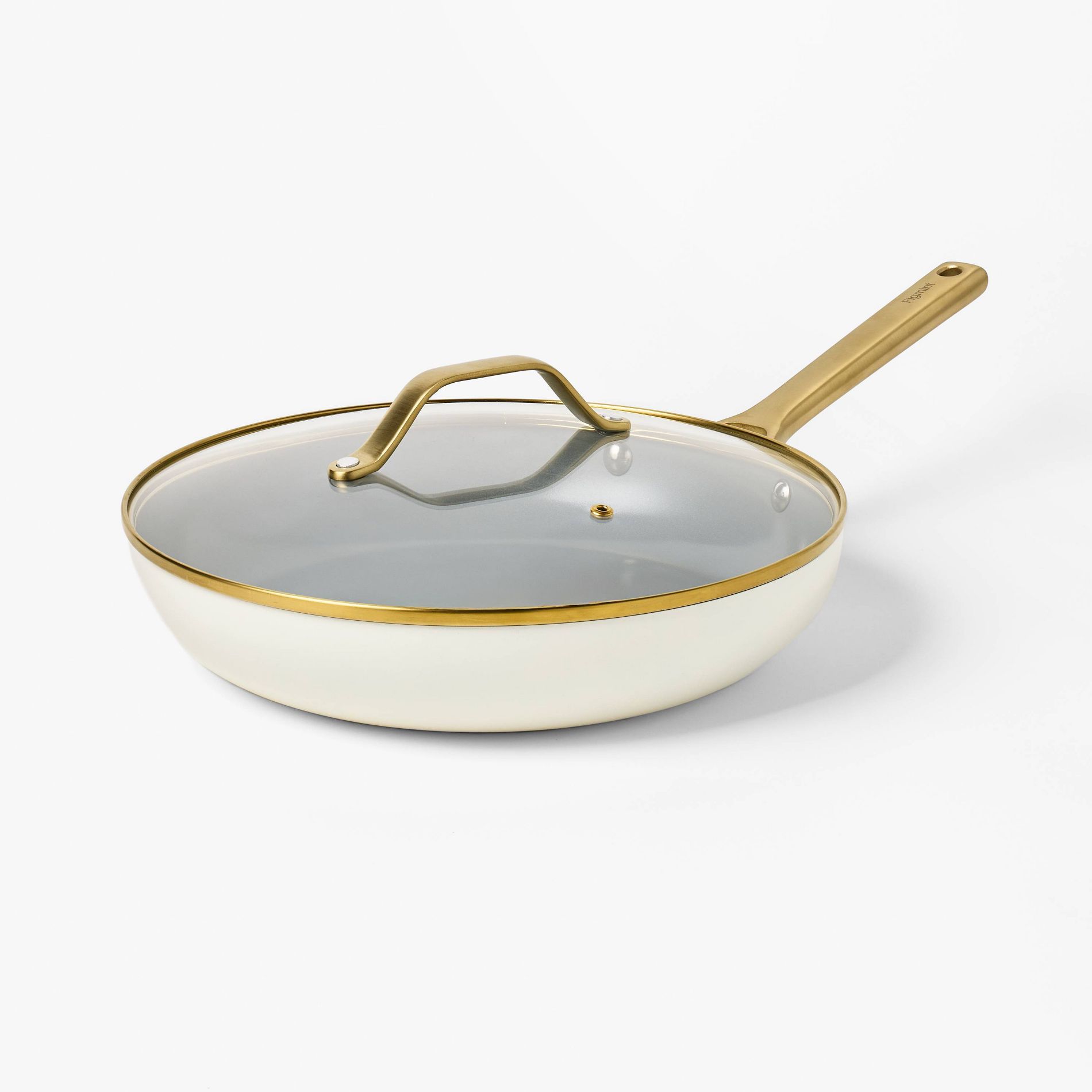 12" Nonstick Ceramic Coated Aluminum Frying Pan with Cover with Champagne Handle Cream - Figmint™