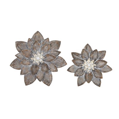 Set Of 2 Wall Flowers Brown Metal By Foreside Home & Garden : Target