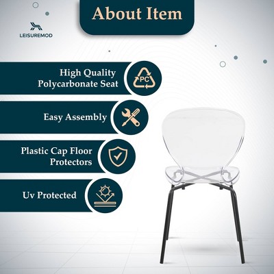 Clear Transparent Side Chair with Black Metal Legs