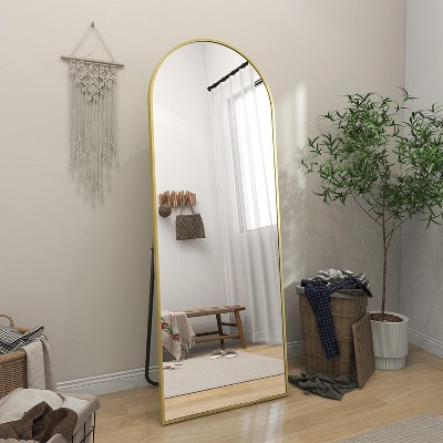 HOMLUX 64"x21" Oversize Arched Full Length Mirror With Stand Curve Top Home Decor Floor Length Mirror Full Body Wall Mirror,Gold