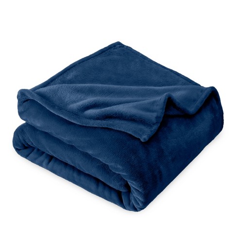 Dark Blue Throw/Travel Size Faux Shearling Fleece Blanket by Bare Home