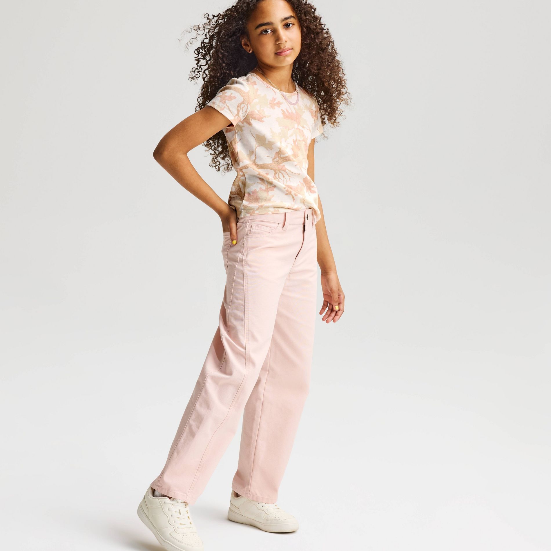 Girls' Short Sleeve Camo Printed Fitted T-Shirt - Cat & Jack™ Cream Foliage S