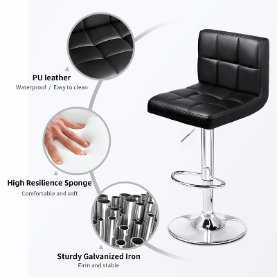 Modern Black Faux Leather Adjustable Swivel Barstools, Set of 2