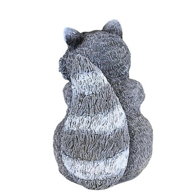 8.5 Inch Gray Polyresin Raccoon Garden Statue with Apple and Flowers