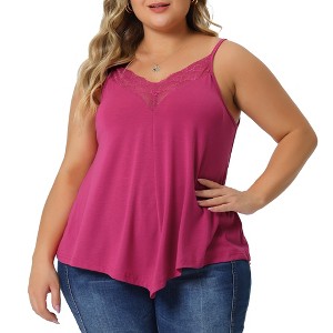 Agnes Orinda Women's Plus Size Lace Front V-Neck Sleeveless Spaghetti Strap Camisole - 1 of 4