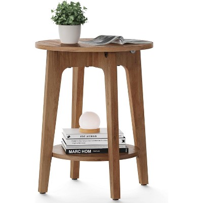 Side Table, Small Round End Table with Lower Shelf, Nightstand for Small Spaces, Living Room, Bedroom