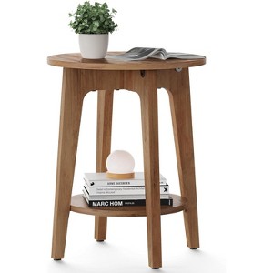 Side Table, Small Round End Table with Lower Shelf, Nightstand for Small Spaces, Living Room, Bedroom - 1 of 4