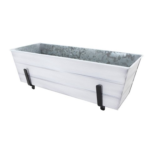 24" Medium Galvanized Steel Rectangular Box Planter with Brackets for 2 x 6 Railings Cape Cod White - ACHLA Designs: Wall-Mountable, Easy to Clean - image 1 of 2