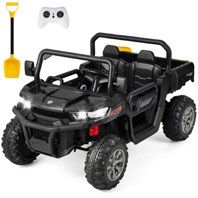 Costway 24V Ride on Dump Truck Electric 2-Seater Kids UTV w/Dump Bed & Bight Lights and Remote Control Red