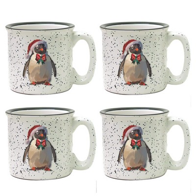 Courtside Market Holiday Penguin with Red Bow Campfire Mug 4 Piece Set