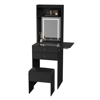 ELECWISH Small Vanity Table with Mirror, Chair and Storage Stool