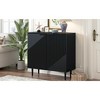 Gulches Modern Minimalist Side Cabinet - Adjustable Shelf, Geometric Door Design, Black MDF Storage for Living Room/Bedroom/Office - 3 of 4