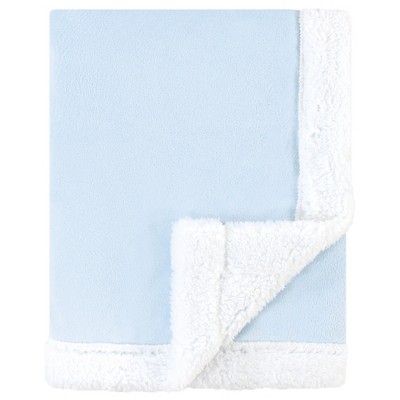Hudson Baby Infant Boy Plush Blanket with Faux Shearling Back, Light Blue White, One Size