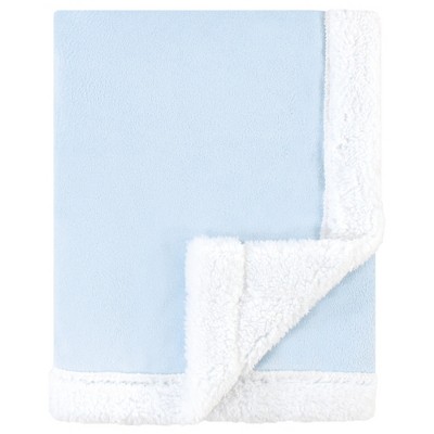 Image of Hudson Baby Infant Boy Plush Blanket with Faux Shearling Back, Light Blue White, One Size