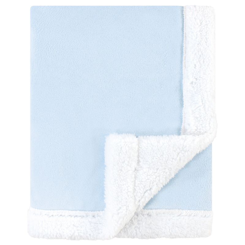 Hudson Baby Infant Boy Plush Blanket with Faux Shearling Back, Light Blue White, One Size, 1 of 3