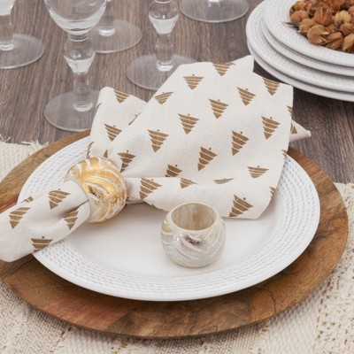 Distressed Gold Foil Print Mango Wood Napkin Rings, Set of 4