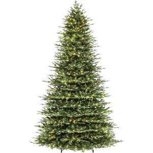 Vivatrees 7.5/9/12 Ft Prelit Artificial Christmas Tree With Warm White Lights, Metal Stand, Hinged Branches, Xmas Tree for Decor Holiday Season - 1 of 4