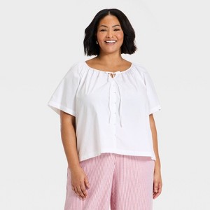 Women's Tie-Front Button-Up Top - A New Day™ White 2X : Target