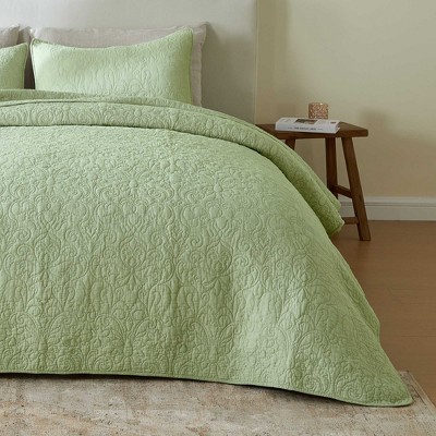 Patina Vie 100% Cotton Stitched 3 Piece Quilt and Sham Set