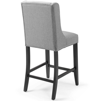 Elegant Light Gray Upholstered Wood Counter Stool with Nailhead Trim