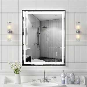 JUJABU 28''x36" Black Tempered Bathroom Mirror with Front and Back Lighting - 1 of 4