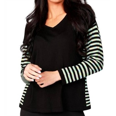 Women's Long Sleeve Stripe V-Neck Top - ANGEL