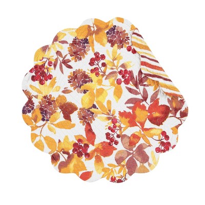 C&F Home Cordelia Round Quilted Fall Leaves Watercolor Placemats Set of 6, 17"