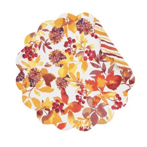 C&F Home Cordelia Round Quilted Fall Leaves Watercolor Placemats Set of 6, 17" - 1 of 4