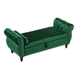 Velvet Multifunctional Storage Rectangular ottoman bench with 1 Pillow, Dark Green, Emerald - 1 of 1