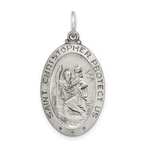 Black Bow Jewelry Sterling Silver St Christopher Oval Sports Medal Pendant, 15 x 31mm - 1 of 4