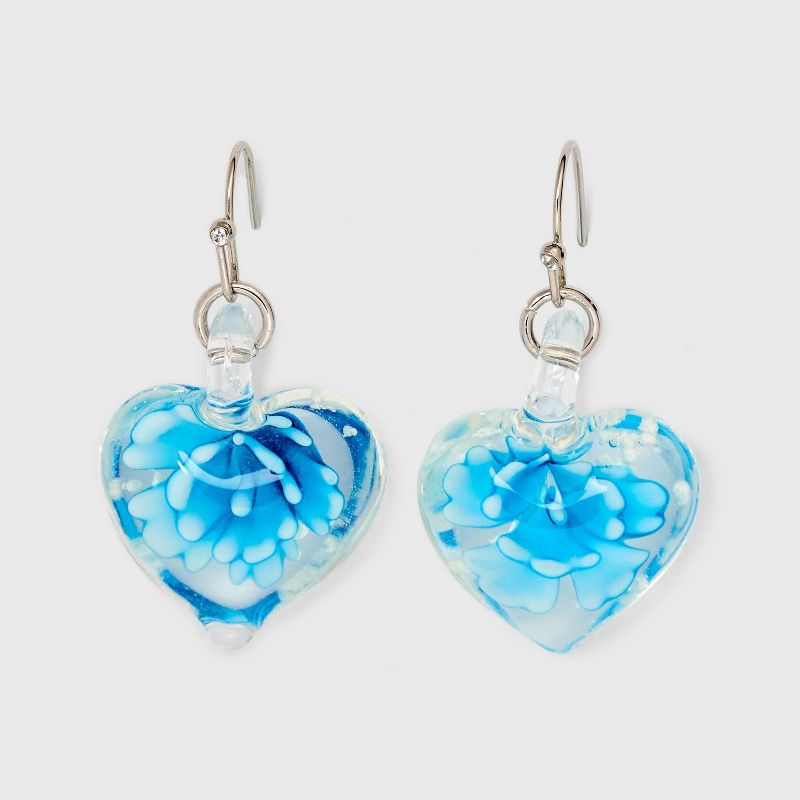 Encapsulated Flower Heart Drop Earrings - Wild Fable&#8482; Blue, 1 of 5