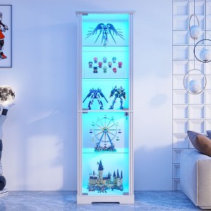 Fredees 70.8" Glass Display Cabinet with Tri-Color Motion LED Light, Storage Shelf Function, 5-Tier Curio with Pop-Up Glass Doors - 1 of 4