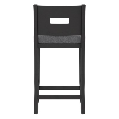 Allbritton Keyhole Black Wood Counter Height Stool with Dove Gray Seat