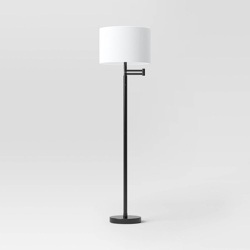 Metal Column Swing Arm Floor Lamp Black/White - Threshold™, 1 of 8