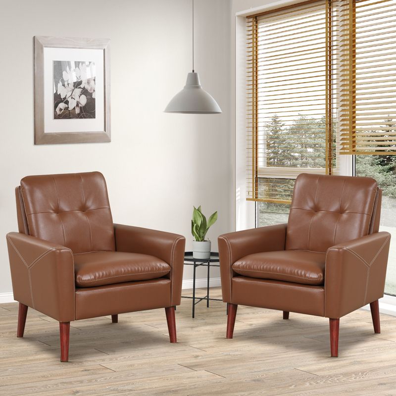 Costway Modern Accent Chair PU Leather Armchair Sofa Chair with Solid Wood Legs, 2 of 10