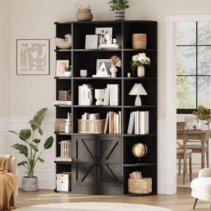 75in Tall Bookshelf with Storage,6-Tier 47"Wide Modern Farmhouse Standing Bookcase Cabinet Display Shelf Organizer for Home Office Living Room Bedroom - 1 of 4