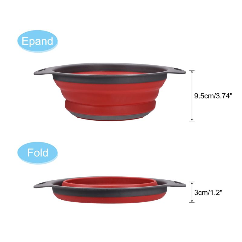 Unique Bargains Kitchen Collapsible Colander Silicone Round Foldable Strainer with Handle, 3 of 5