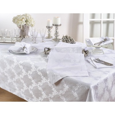 White Damask Cotton Polyester Table Runner