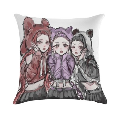 Lomsoe Soft Plush Pillow Cover 18"x18" Kpop Girl Group Ultra Soft Short Plush Square Cushion Cover with Hidden Zipper, Single-Sided Print Pillowcase