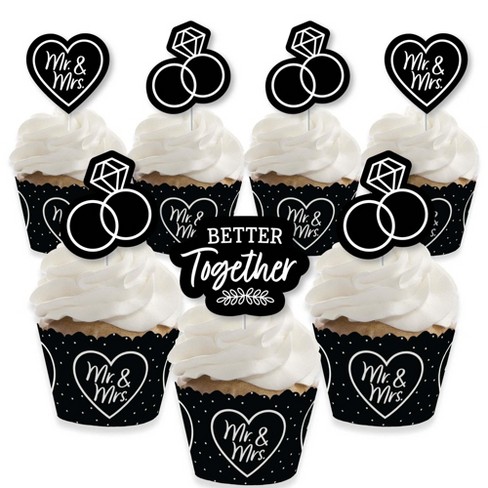 Big Dot Of Happiness Mr. And Mrs. - Cupcake Decoration - Black And ...