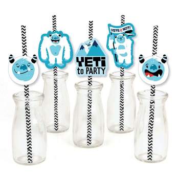 Big Dot of Happiness Yeti to Party - Paper Straw Decor - Abominable Snowman Party or Birthday Party Striped Decorative Straws - Set of 24