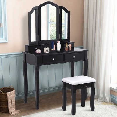 3pc Anza Multi Storage Vanity Set With Tri Fold Mirror And Stool