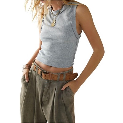 Free People Womens Katie Rib Stretch Tank Top, Grey, Small