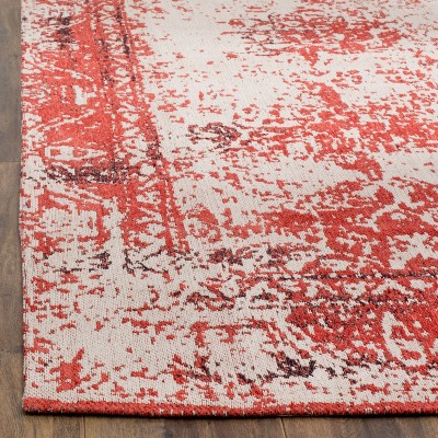 Classic Vintage Red and Beige Wool Cotton Area Rug, 5' x 8'