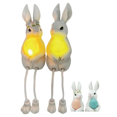 Transpac Light Up Resin Easter Bunny Shelf Sitter Set of 2 Home Decorations Easter