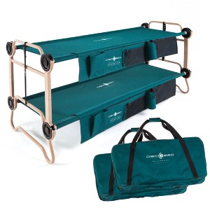 Disc-O-Bed Large Camo-O-Bunk 2 Person Bench Bunked Double Bunk Bed Cots with 2 Side Organizers and Carry Bags for Outdoor Camping Trips, Green - 1 of 4