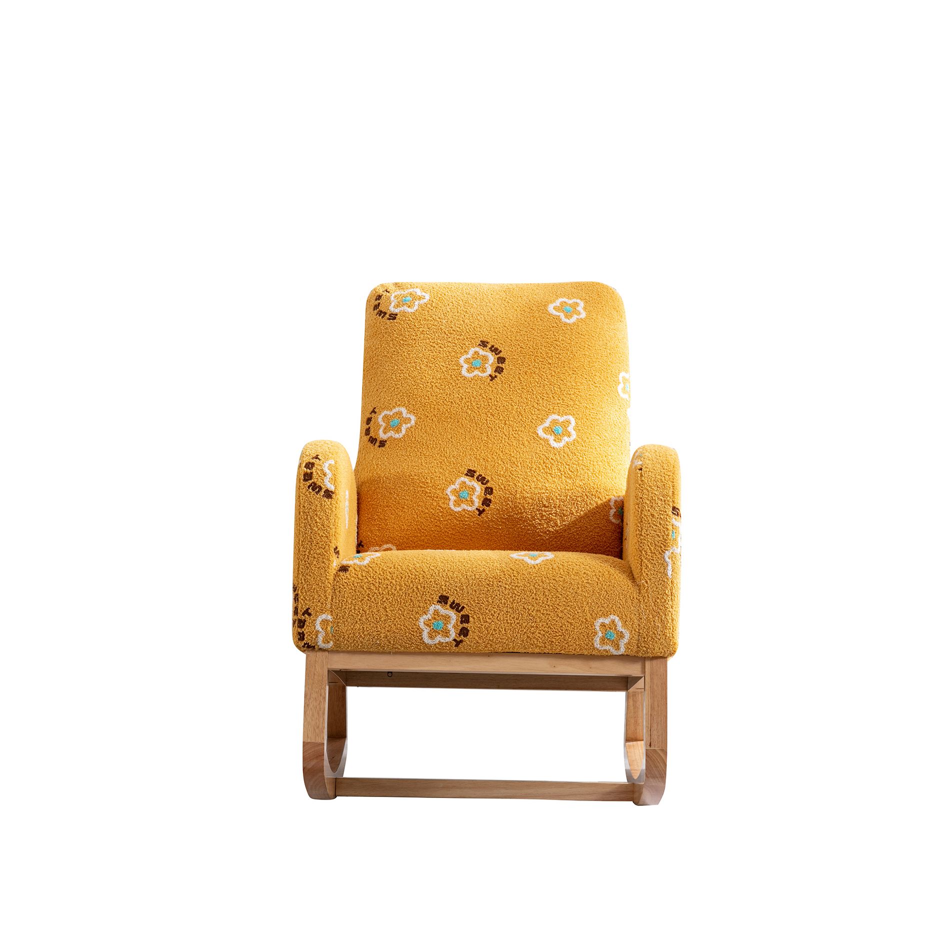 TiramisuBest 26.8"W Modern Nursery Rocking Chair, Mid-Century Accent Armchair with High Back & Side Pocket, Mustard