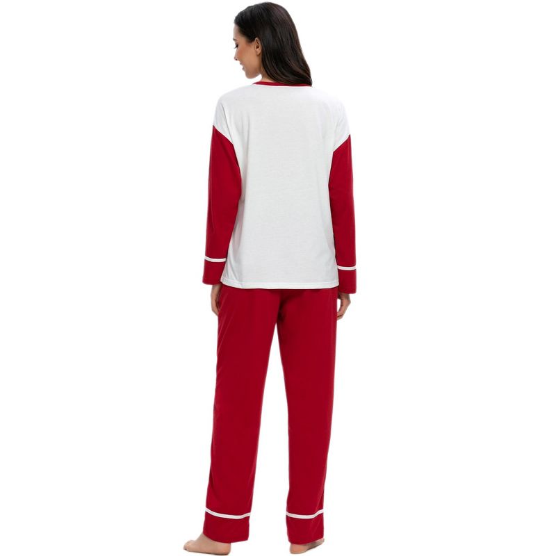 cheibear Womens Sleepwear Round Neck Nightwear with Pants Pajama Lounge Set, 4 of 6
