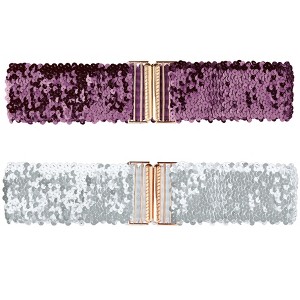 INSPIRE CHIC Women's Wide Waist Belts Interlock Buckles Sequins Decor Stretchy Belts 2PCS - 1 of 4