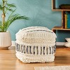 Cube Proto Boho Handcrafted Fabric Pouf Ivory/Blue - Christopher Knight Home: Square Cotton & Wool Blend, No Assembly Required - 2 of 4